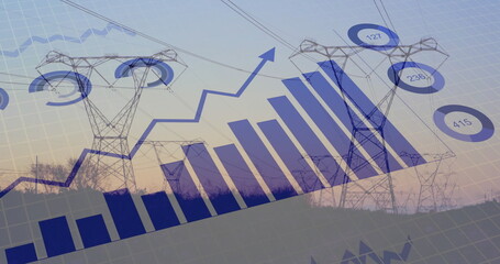 Image of data processing over electricity pylons