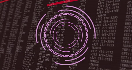 Obraz premium Rotating circular image over error codes and data on dark background