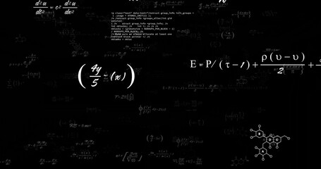 Mathematical equations and chemical formulas image over black background © vectorfusionart