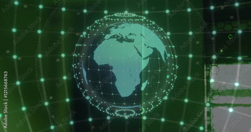 Poster image of networks and digital data processing over globe