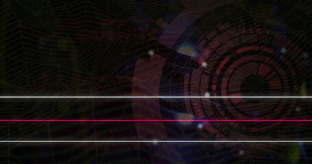 Image of neon lines and scope scanning over black background