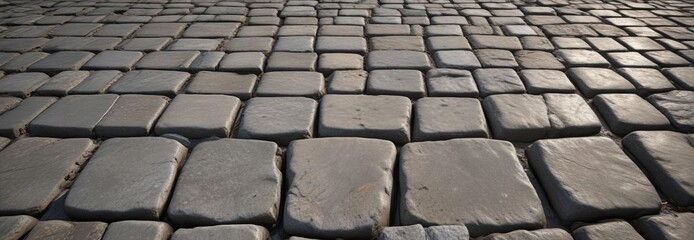 Ancient cobblestone floor with worn stones and cracks, uneven, rustic, cracks