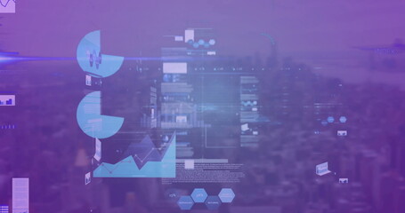 Image of financial data processing over city