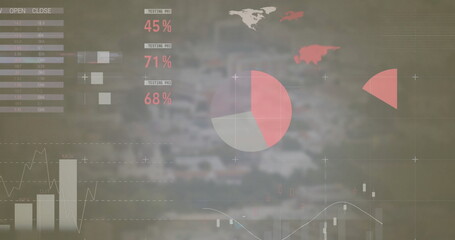 Image of financial data processing over city
