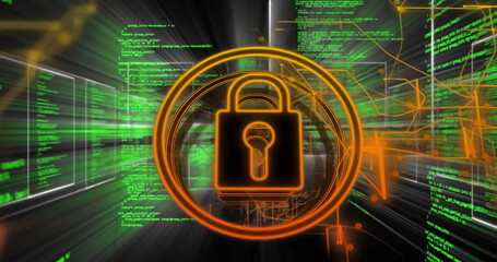 Image of data processing over padlock