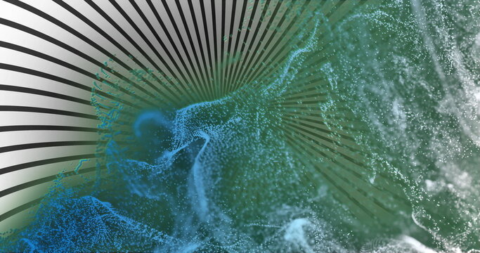 Image of glowing light trails moving over striped background