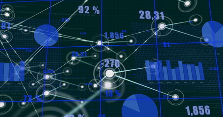 Image of data processing over network of connections with icons