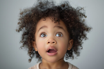 Naklejka premium childhood innocence, a detailed studio captures the wonder in a childs eyes against a bright white backdrop
