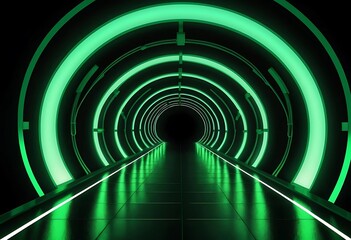 Obraz premium Futuristic Green Neon Tunnel Corridor Design