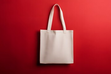 White Tote Bag on Red Background