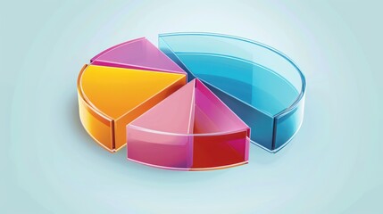 Obraz premium A Glassmorphism-style pie chart with 6 sections, featuring transparent effects and clear labels, perfect for financial reporting and business analysis.