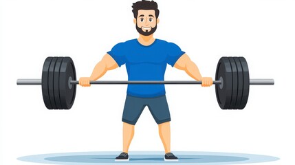 Fit Man Lifting Heavy Barbell in Cartoon Style Illustration