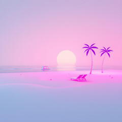 Naklejka premium 80's style neon beach illustration