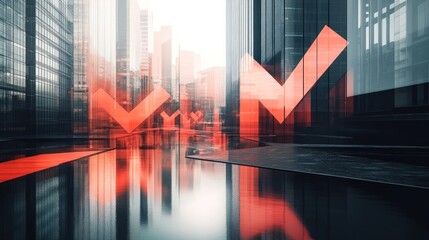 Fototapeta premium Urban Financial Growth: Red Checkmarks Reflecting on Cityscape