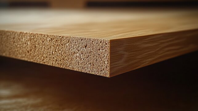 Oak blockboard edge detail in workshop on lumber stack