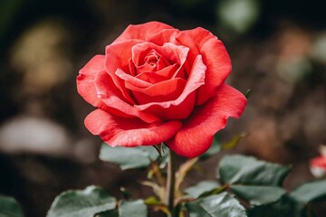 Single red rose in bloom, close-up view.