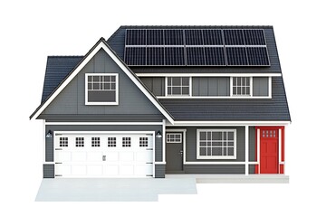 Modern Gray House with Solar Panels & Red Door