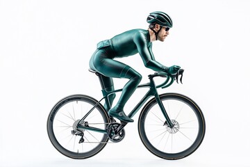 Obraz premium Cyclist in aerodynamic suit riding a road bike.