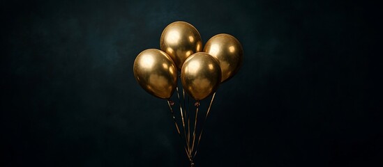 Four gold balloons on dark background.