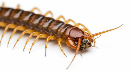 Fototapeta premium a centipede is swirling around wooded stick in minimal white background