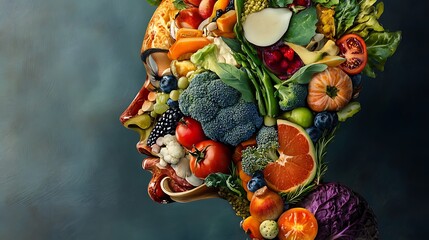 A Human Profile Constructed of Various Fruits and Vegetables