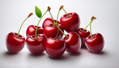 sweet dark red cherries bunch white background with light and shadow ideal for themes related to products realistic fruit clipart template pattern
