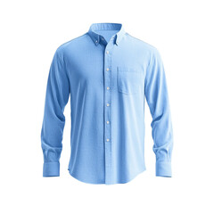 A light blue button-up shirt with long sleeves and a pocket.