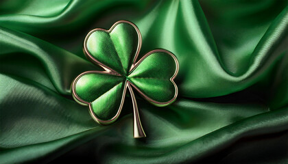 metallic green shamrock on textured silk background