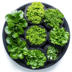 Obraz premium Overview of Vertical Farming Equipment Showcasing Lush Green Produce in a Circular Arrangement. Generative AI