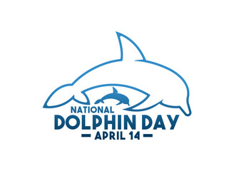 National Dolphin day. April 14. Dolphin line icon. Blue gradient. White background. Poster, banner, card, background.