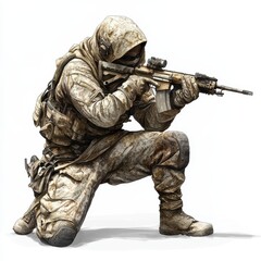 Fototapeta premium Special Forces Operative in Desert Camo Uniform with Rifle