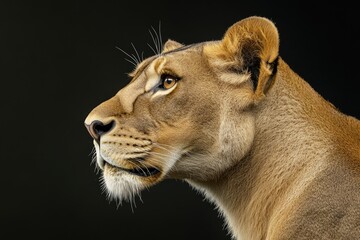 Fototapeta premium Majestic Lioness Profile Against Black Background Wildlife Photography