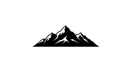 Mountain range silhouette, jagged peaks, black and white, minimalist design, stark contrast, alpine landscape, graphic illustration, rugged terrain, mountain logo, wilderness icon, geometric shapes, s