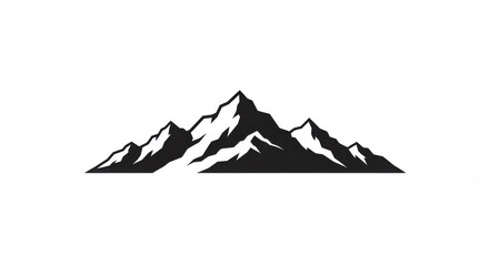Mountain range silhouette, jagged peaks, black and white, minimalist design, stark contrast, alpine landscape, graphic illustration, rugged terrain, mountain logo, wilderness icon, geometric shapes, s