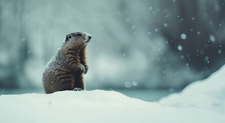 Obraz premium Woodchuck in Winter Snow Peaceful Wildlife Photography