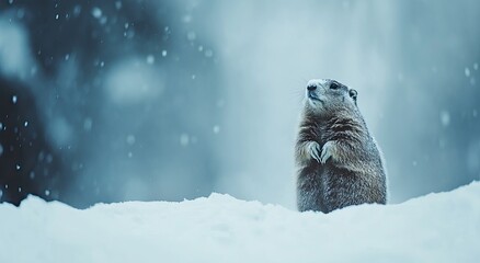 Obraz premium Marmot in Winter Snow Peaceful Wildlife Photography