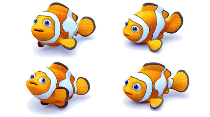 Fototapeta premium Four Colorful Clownfish With Unique Expressions Generative AI