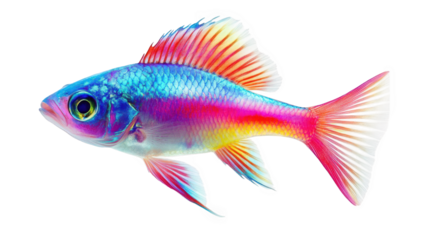 vibrant. colorful fish with a shimmering blue and pink gradient. showcasing its fins and scales against a white background the fish appears lively and is depicted in a side view. highlighting its uniq