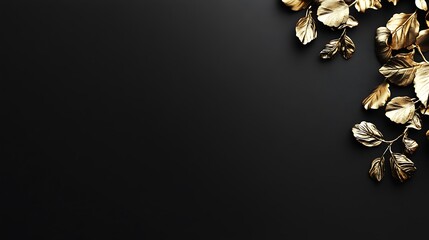 Naklejka premium Gold Leaf Branches on Black Background Design
