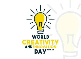 World Creativity and Innovation Day. April 21. Idea light bulb. Line outline. Doodle. White background. Poster, banner, card, background.