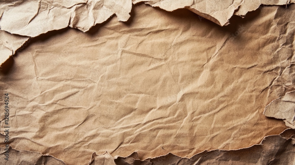 Poster crumpled brown paper texture background with torn edges and copy space for text or design elements