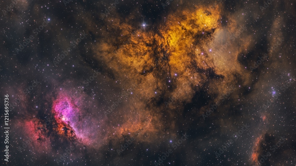 Wall mural colorful nebula in space with stars and copy space for text integration