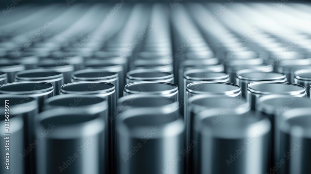 Poster close-up of metallic cylindrical objects arranged in a grid pattern with depth of field copy space f