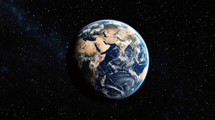 Fototapeta premium Earth from space view with detailed continents and atmosphere against a starry background Copy Space