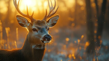 Majestic deer sunset forest winter wildlife nature