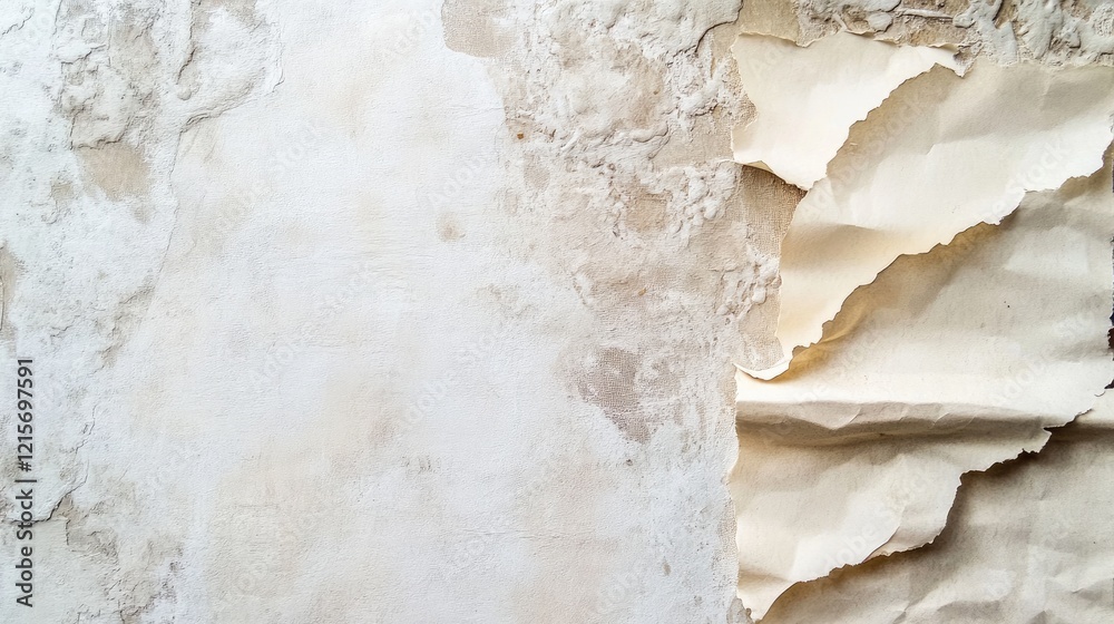 Poster textured wall surface with torn paper layer and uneven plaster background suitable for design projec