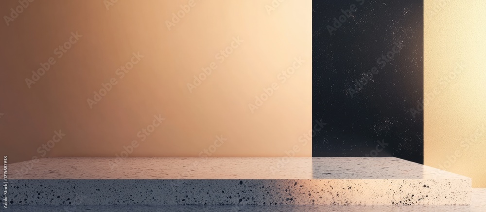 Poster abstract minimalistic background with gradient wall and concrete table displaying copy space for pro