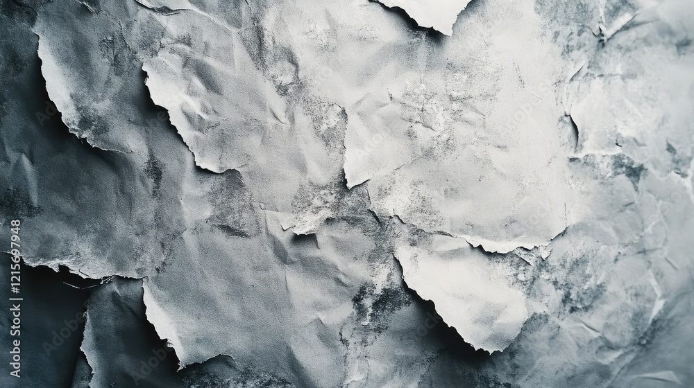 Poster textured crumpled paper background in grayscale with uneven edges and creases ideal for design proje