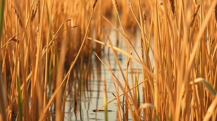 Fototapeta premium Summer Wheat Field Under Blue Sky with Green and Yellow Crops