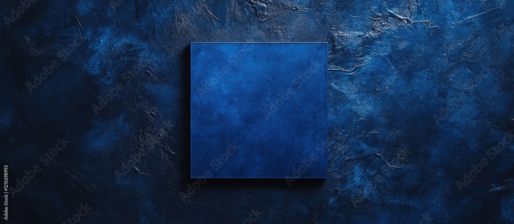 Poster blue textured background with empty square canvas in the center and ample copy space for design or a